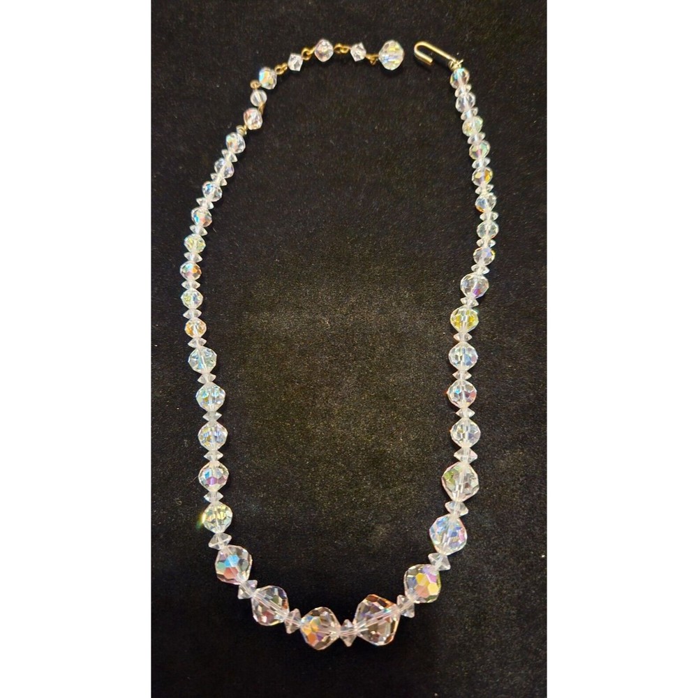 VTG Graduated Bead Clear crystal choker necklace w/ matching clip on earrings 17